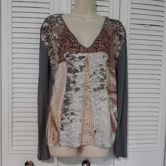 Zara Multicolored Grey Long Sleeve Top sz Medium - Picture 1 of 12